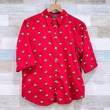 LRL Ralph Lauren Floral Foulard Short Sleeve Shirt Red Casual Womens Large - $39.59