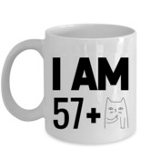 I Am 57 Plus One Cat Middle Finger Coffee Mug 11oz 58th Birthday Funny C... - £11.59 GBP