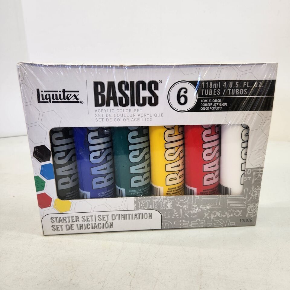Liquitex BASICS Acrylic Paint 118ml 6 Tubes Assorted Colors, 101076 New Sealed - $22.24