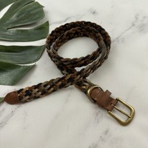Womens Vintage Unbranded Braided Leather Belt Size M/L Black Brown Woven - £17.13 GBP