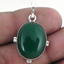 Sterling Silver Pendant Necklace Natural Green Onyx PS-1561 - £45.00 GBP