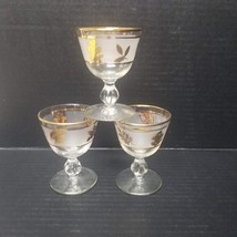 3 Libbey Cocktail Glasses Gold Leaf Foliage Frosted 4 oz Small Glass Set - $10.89