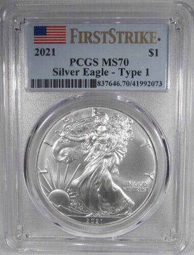 Primary image for 2021 Silver Eagle PCGS MS70 Frist Strike Coin AM189