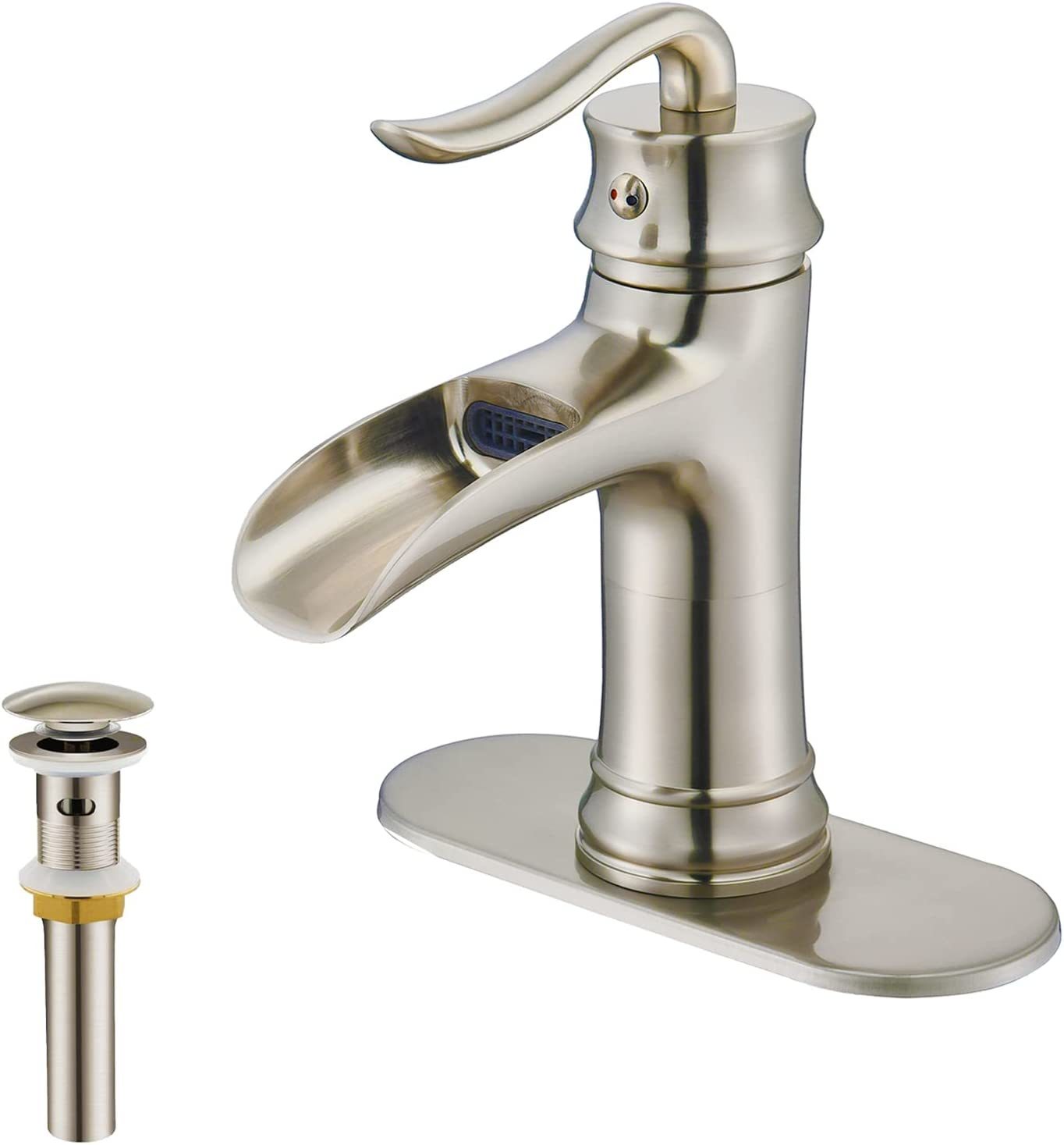 Single Hole Waterfall Bathroom Faucet Burshed Nickel One Handle For Vess... - $51.99