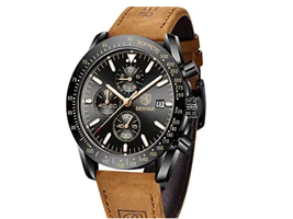 BENYAR Mens Watches Quartz Movement Chronograph Leather Strap Fashion Bu... - $74.25