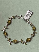 Dainty Oval Green Rhinestones w Silvertone Vine Link Bracelet – 7 inches... - £11.71 GBP