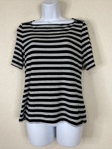 Talbots Womens Size M Petite Blk/Wht Knit Square Neck Blouse Short Sleeve - $9.14