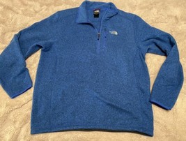 The North Face Mens Large Solid Blue Embroidered Logo Fleece 1/4 Zip Pullover - £22.38 GBP