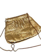Vintage Gold Mesh Purse Long Strap Evening Bag Zip Top Cocktail Party Fl... - €25,34 EUR