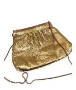 Vintage Gold Mesh Purse Long Strap Evening Bag Zip Top Cocktail Party Fl... - $40.26 CAD