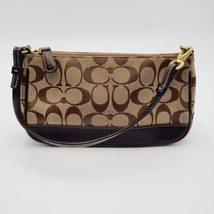 Vtg Coach Signature Brown Monogram Canvas Wristlet Baguette Leather B0771-06094 - £59.64 GBP