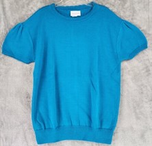 Joshua Evans Sweater Womens Medium Aqua Blue Shirred Shoulder 80s Vintage USA - £46.92 GBP