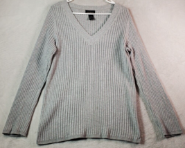 Lane Bryant Sweater Womens Size 14/16 Light Gray Knit Cotton Long Sleeve V Neck - £13.54 GBP