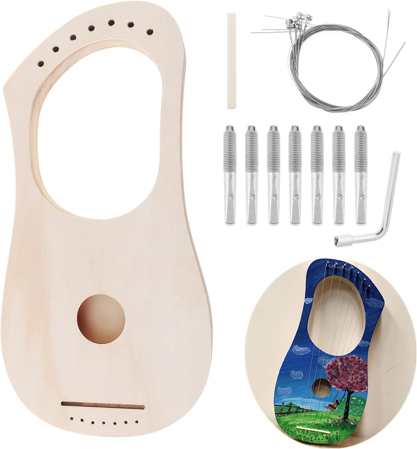 Origlam Lyre Harp 7 String Diy Kit, Make Your Own Bass Wood, Lyres Wood ... - $44.93