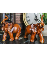 Faux Wood Feng Shui Elephant With Trunk Up Statue Set of 2 East &amp; West E... - $27.32 CAD