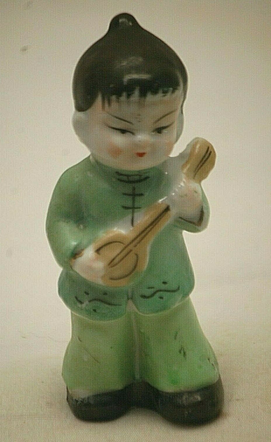 Japanese Man Playing Mandolin Figurine Shelf Decor Japan - $12.86