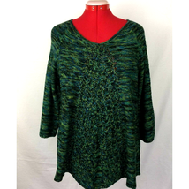 Notations Raglan Sweater Size L Green Knit Trapezoidal Silhouette 3/4 Sl... - £27.45 GBP
