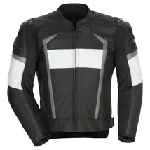 Men Black White Motorcycle Gray Lines Real Leather Safety Pads jacket Speed Hump - £127.30 GBP