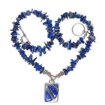 16&quot; Retro Southwestern sterling and lapis freeform necklace. - £103.14 GBP