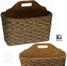 MAGAZINE RACK - Hand Woven Natural Reed Basket &amp; Wood Divider Handle AMI... - €121,53 EUR