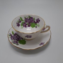 Melba Teacup and Saucer Purple Floral Gold Accent Design - £16.97 GBP