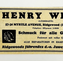 1945 WW2 German-USA Jewelry Shop Advertisement Henry Webel Jeweler Brook... - $368.38 MXN