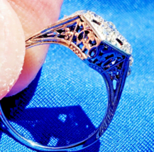 Earth mined Diamond Engagement Ring Antique Filigree 14k White Gold Size 7.25 - $3,795.25