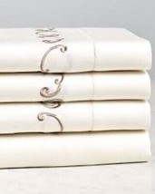 Sferra Nollio Ivory Queen Flat Sheet Mocha Embroidery Egyptian Cotton Sa... - £125.81 GBP