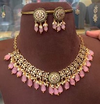 Bollywood Style Indien Chaîne Plaqué Or Zircone Cou Collier Rose Ensemble Bijoux - £74.19 GBP