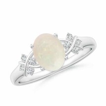 Solitaire Oval Opal Criss Cross Ring with Diamonds in Silver Size 7.5 - £290.59 GBP