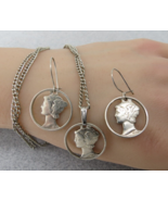 Silver Liberty Mercury Dimes Necklace Earrings Laser Genuine Coins 90% S... - $696.03 MXN