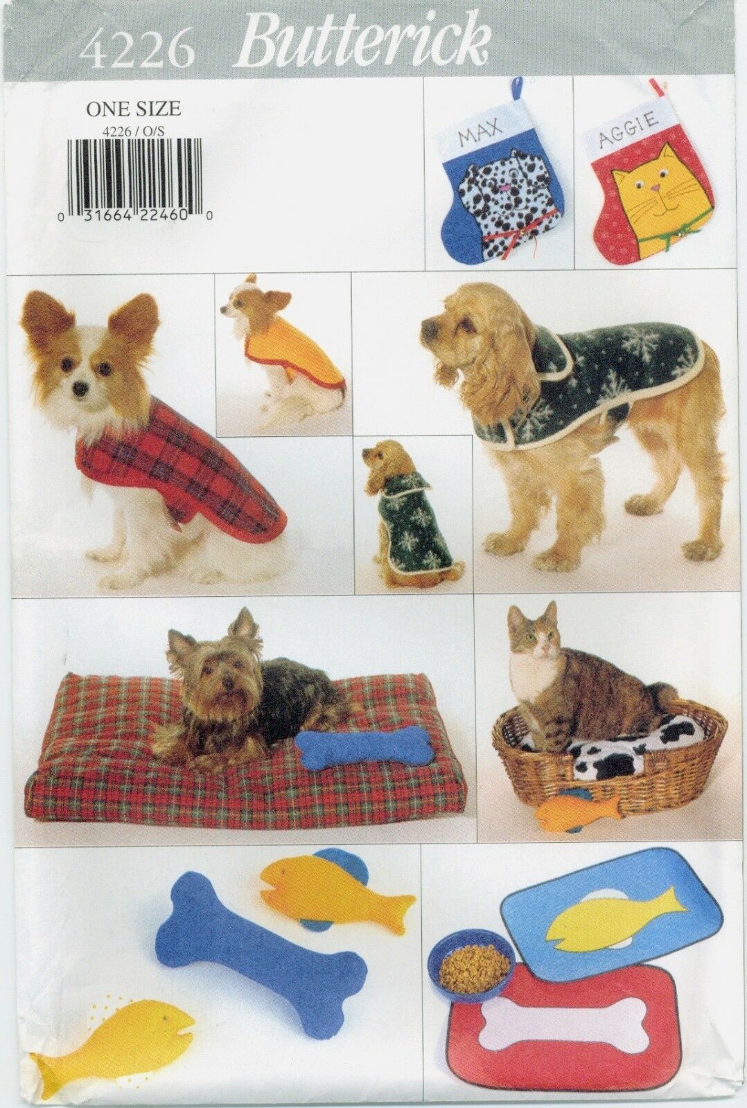 Butterick 4226 377 DOG CAT PET COATS Stocking Bed Placemat Toy pattern UNCUT FF - $9.40