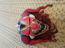 evil bearded red Jester latex full mask halloween clown - £24.03 GBP