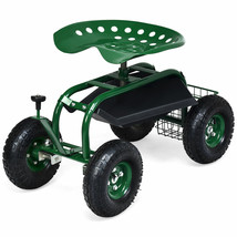 Garden Cart Patio Wagon Rolling Work Seat w/ Tool Tray Basket Planting G... - £150.27 GBP