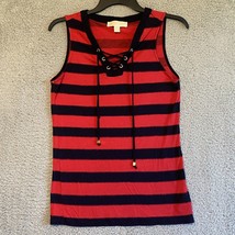 Michael Kors Red Black Striped Sleeveless Top with Corset V Neck - $11.88