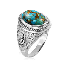 Sterling Silver Blue Copper Turquoise Masonic Ring - £70.81 GBP