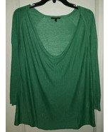 Eileen Fisher M Silk/Linen Knit Top Drape Front 3/4 Sleeves Green - £24.03 GBP