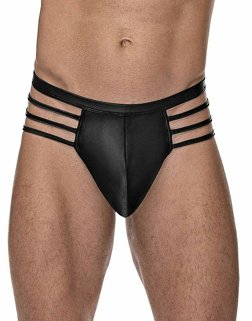 Primary image for MALE POWER CAGE MATTE THONG BLACK STRAPPY MENS UNDERWEAR BLACK