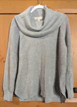 MICHAEL KORS Womens Large Waffle Knit Cowl Neck Pullover Gray Sweater - £12.36 GBP