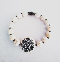 Howlite Bead Stretch Bracelet with Tree of Life Stone Center - £7.66 GBP