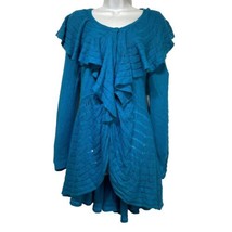Anthropologie Leifnotes Womens Size S Blue Long Sleeve Ruffle Cardigan Sweater - £26.07 GBP