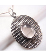 Rose Quartz Ellipse on Etched Lines Pendant 925 Sterling Silver Oval New - £9.34 GBP