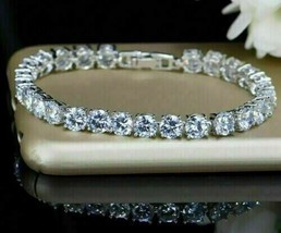 10Ct Moissanite Rond Tennis Bracelet 14k Plaqué or Blanc 7.25 &quot; - £219.04 GBP