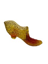 Fenton Art Glass Shoe Figurine Secret Slipper Boot cat Orange Red hobnail swirl - £31.01 GBP