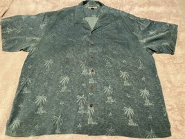 TOMMY BAHAMA 100% Silk Hawaiian Camp Shirt Mens XXL Teal Jacquard Floral Vintage - £43.38 GBP