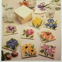 Floral Coasters &amp; Holder, 8 Flower Coasters &amp; Holder Plastic Canvas Patt... - $4.99