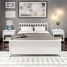 Plank+Beam Solid Wood Queen Bed Frame, Platform Bed with Headboard, White - £288.44 GBP