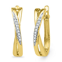 10k Yellow Gold Womens Round Diamond Slender Crossover Hoop Earrings 1/20 Cttw - £159.56 GBP