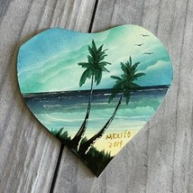 Handcrated and Hand Painted Wooden Heart Mexico Souvenir, Ocean - £4.73 GBP