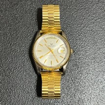 Waltham Quartz Gold Silver Tone - Pearl Dial - Men&#39;s Wrist Watch - Day &amp; Date - £85.54 GBP
